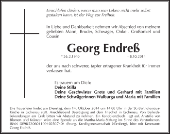Traueranzeige von Georg Endress von Pegnitz-Zeitung